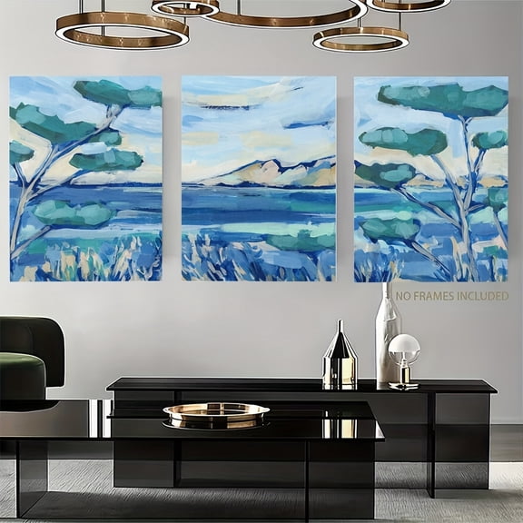 3pcs, Home Decor Painting, 2D Flat, Frameless, European Summer Scenery Artwork Unique Mediterranean Art "Italian Summer Triptych" Art Print or Canvas, Interior Designers, Holiday Shoppers, Wall Hang