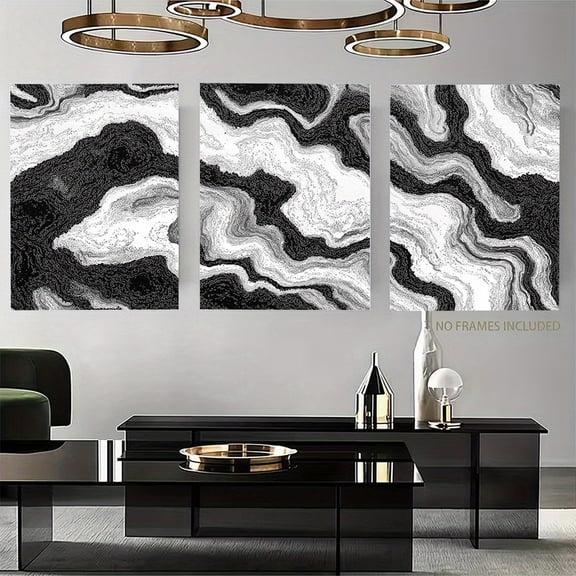 3pcs, Home Decor Painting, 2D Flat, Frameless, White and Black Abstract Wall Art Set, Modern Triptych Canvas Print, Minimalist Room Decoration, Luxury Modern Home Decoration, Suitable for Living Roo