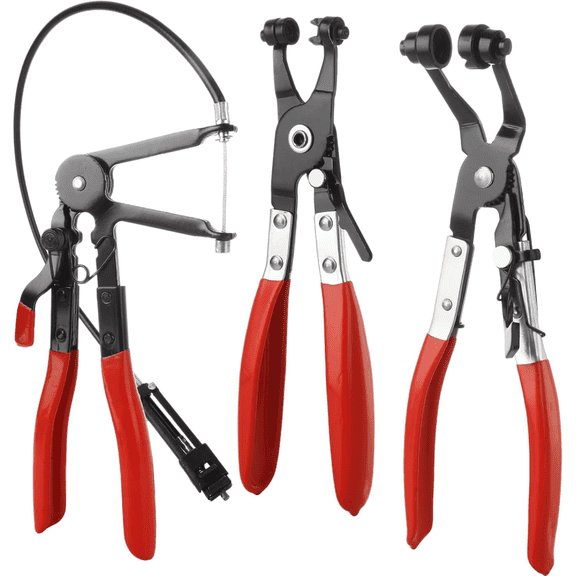 3pcs Hose Clamp Pliers Kit, Includes 24" Long Reach Wire Spring Hose Clamp Pliers, Flat Band Hose Clamp Pliers, Angled Spring Clamp Pliers