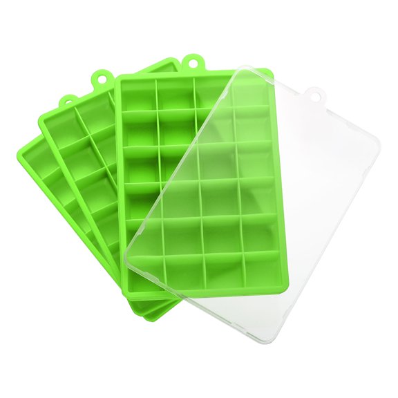 3pcs Ice Tray with Lids, Silicone Square Ice Molding for Freezer Easy Ice Release for Cocktails, Green