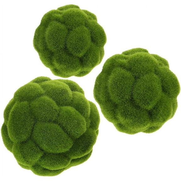 3pcs Imitation Moss Rocks Decor Simulated Green Moss Balls Decorative Garden Topiary Tree Moss Covered Topiary Ball Wedding Party Decoration (10cm+12cm+15cm)