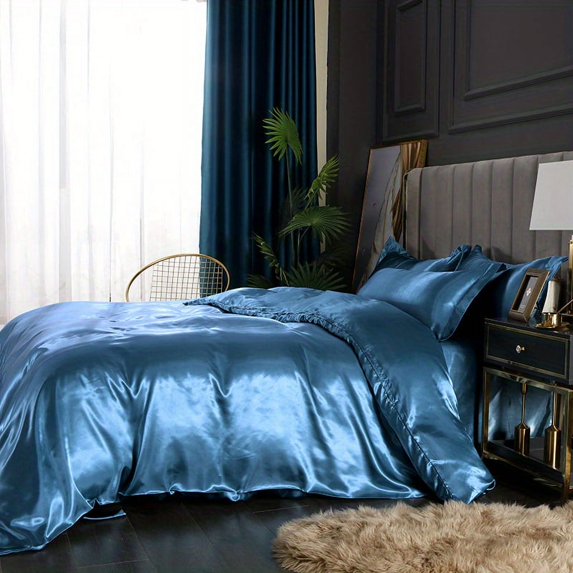 3pcs Imitation Silk Duvet Cover Set, Solid Color Stitching Bedding Set, Soft Comfortable Duvet Cover, For Bedroom, Guest Room (1*Duvet Cover + 2*Pillowcase, Without Core)