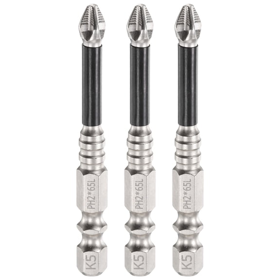 3pcs Impact Phillips Screwdriver Bit PH2 (#2) Anti Slip Tip 1/4" Hex Shank 2.56" (65mm) Long Magnetic Cross Screw Driver Industrial Power Drill Bits for Remove Fastening Screws