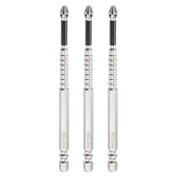 3pcs Impact Phillips Screwdriver Bit PH2 (#2) Anti Slip Tip 1/4" Hex Shank 4.72" (120mm) Long Magnetic Cross Screw Driver Industrial Power Drill Bits for Remove Fastening Screws