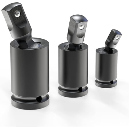 3pcs Impact Universal Joint Socket Adapter Set Ratchet Swivel Socket Extension U-Joints Sockets 1/4", 3/8" and 1/2" Drive,Cr-V,Black