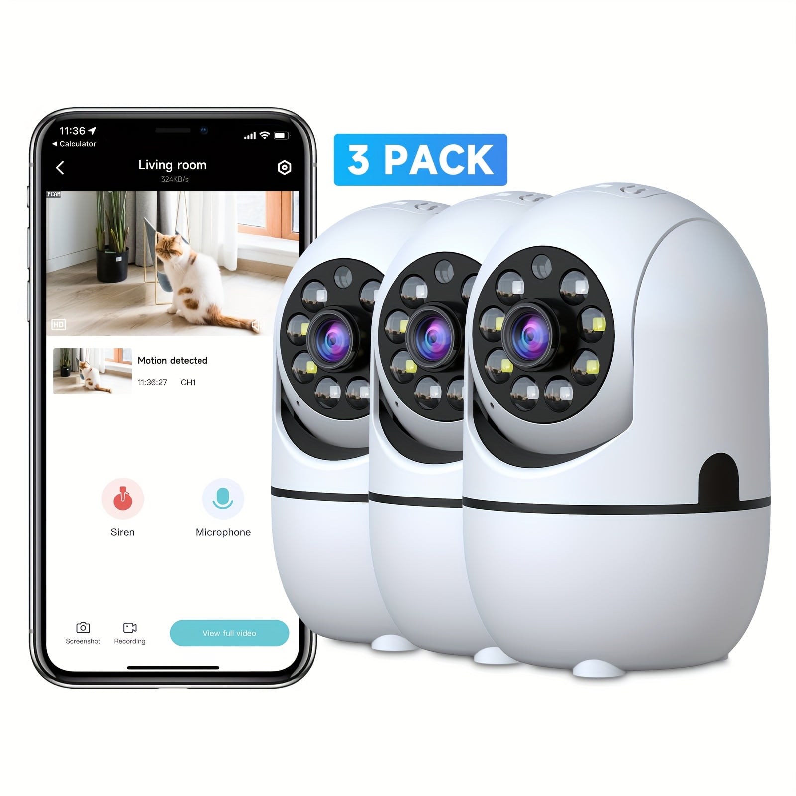 3pcs Indoor Camera For Home Security, Wireless W/355° Pan & Tilt, Full-Color Night Vision, Baby/Pet Monitor, Motion Detection, 2-Way Talk, 2, 4G WiFi, Cloud & SD Card Storage, Alexa Ready
