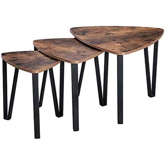 3pcs Industrial Nesting Triangle Coffee, End, Console Tables; Stackable; Wood Look, Iron Frame$$Furniture