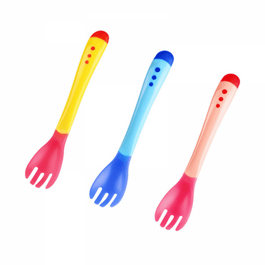 3pcs Infant Baby Forks Utensils Plastic Color Changing Temperature Sensing Feeding Tool Heat Sensitive Kids Toddlers Training Tableware