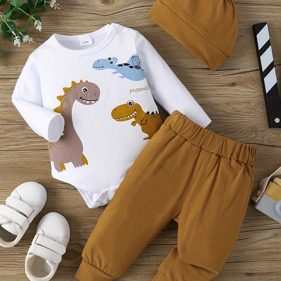 3pcs Infants Cute Cartoon Graphic Romper + Pants + Hat Set