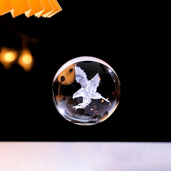 3pcs Inner Carving Glass Ball Diaplay Decoration Fengshui Home Decor Clear Eagle 60mm