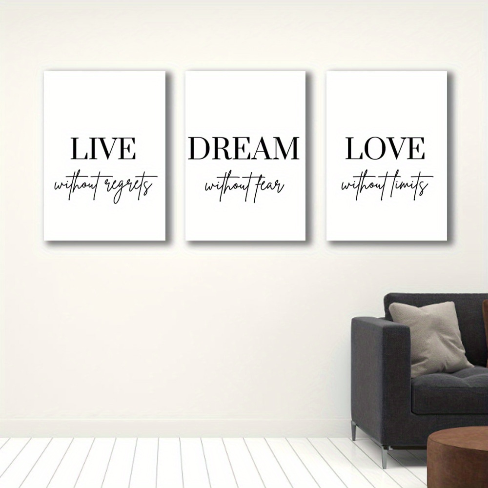 3pcs Inspirational Canvas Wall Art Set - Minimalist Black and White ...