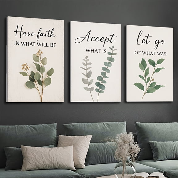 3pcs, Inspirational Quotes and Plant Illustration Canvas Art - Motivational Text, Plants, and Nature Elements Canvas Prints with Wooden Frame - Perfect for Home, Office, or Living Room Decor
