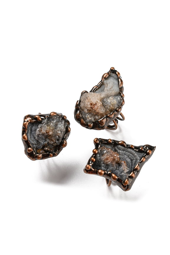 3pcs Irregular Nugget Natural Agate Adjustable Rings Red Copper Tin Finger Ring Cadmium Free & Lead Free Inner Diameter: 18.8~19mm DIY