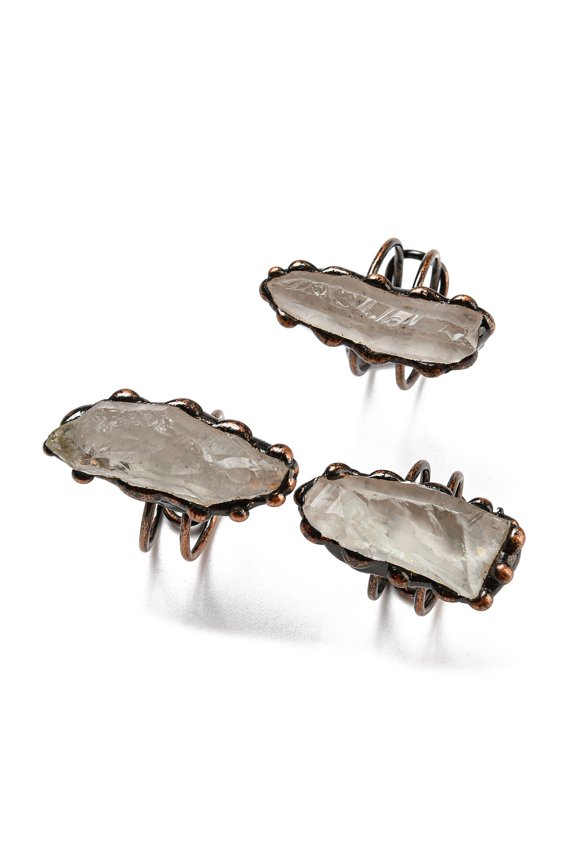 3pcs Irregular Rectangle Natural Green Quartz Adjustable Rings Red Copper Tin Finger Ring Cadmium Free & Lead Free Inner Diameter: 18.7~19.2mm