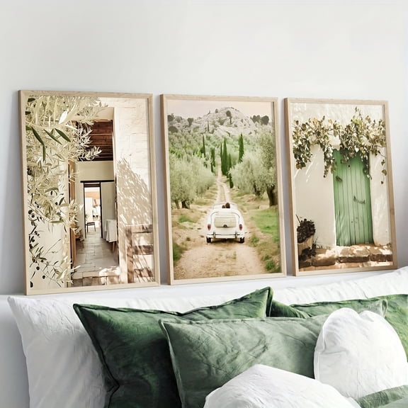 3pcs Italy Nature Scenery Prints, Mediterranean Vibe Wall Art, Travel Landscape Posters, Large Modern House Decor, Wall Decor, Canvas Art for Living Room, Bedroom, Kitchen, Home Office, Cafe, Bar, D