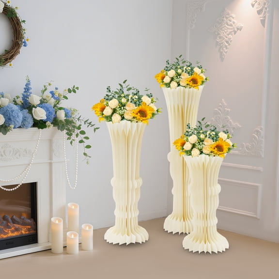 3pcs Ivory PVC 60-100cm Vase-Shaped Wedding Flower Stand Foldable Storage Cardboard Floral Display Stand