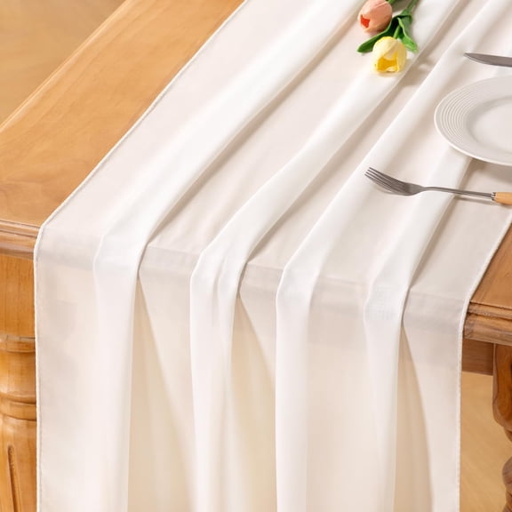 3pcs Ivory White Chiffon Table Runner Summer Boho Rustic 14ft 29x170 in Wedding Centerpiece Runner Decor Sheer Bridal Shower Birthday Party Decoration