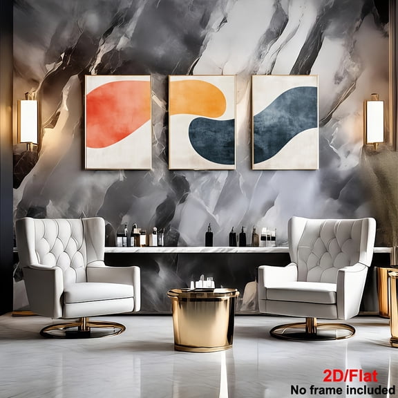 3pcs John McLaughlin-Inspired Minimalist Abstract Art Set - Modern/Classic/Art Deco Style Muted Watercolor Paintings in Muted Tones (Beige, Brown, Gray, Black, White, Golden, Blue, Orange, White) -
