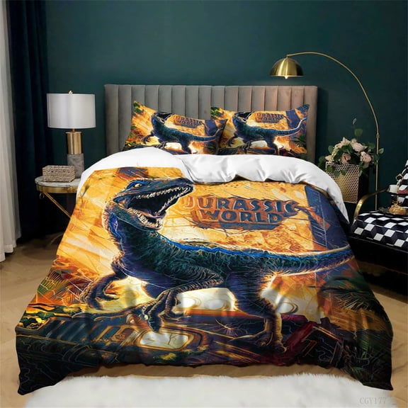 3pcs Jurassic Dinosaur Bedding Set Soft Breathable Duvet Cover Set Twin All Season Comforter Quilt Cover with Pillowshams