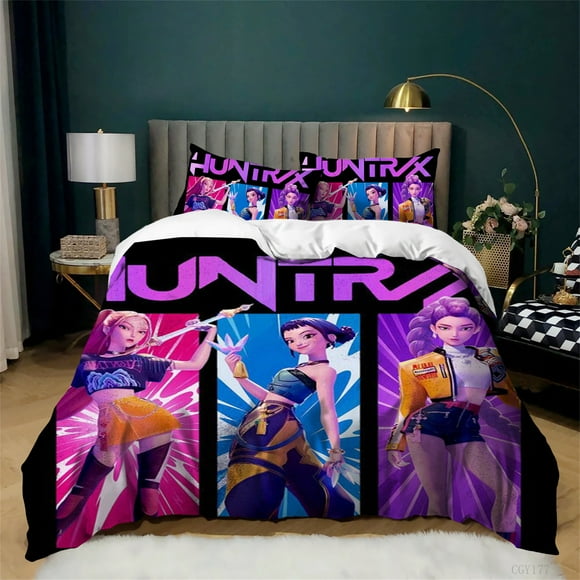 3pcs KPopd Evil Hunters Bedding Duvet Cover Set Full Size Lightweight Bedding Set for All Season Soft Duvet Cover with Pillowshams