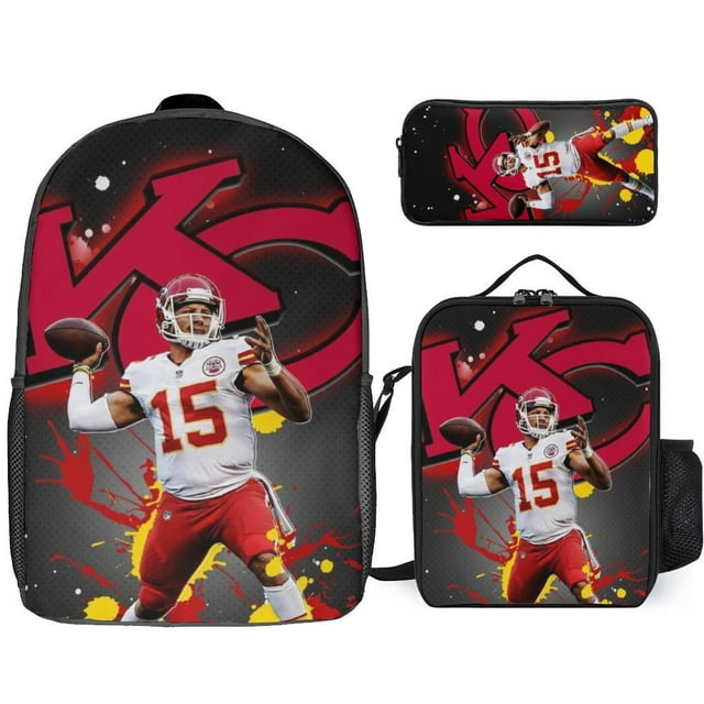 3pcs Kansas_City_Chiefs 15 Patrick Mahomes Backpack with Lunch Bag Football Star Backpack Set