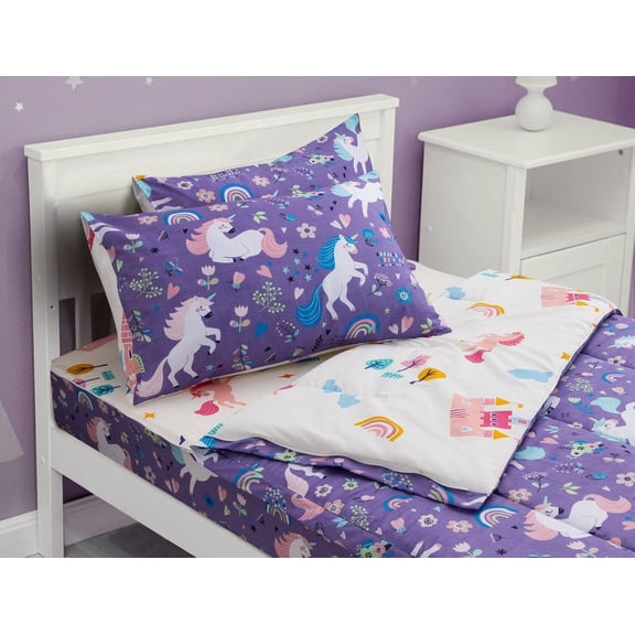 3pcs Kids Comforter Sets Zipper Bedding Set for Girls,Twin Kid Bedding Set Rainbow Comforter Unicorn Bedding