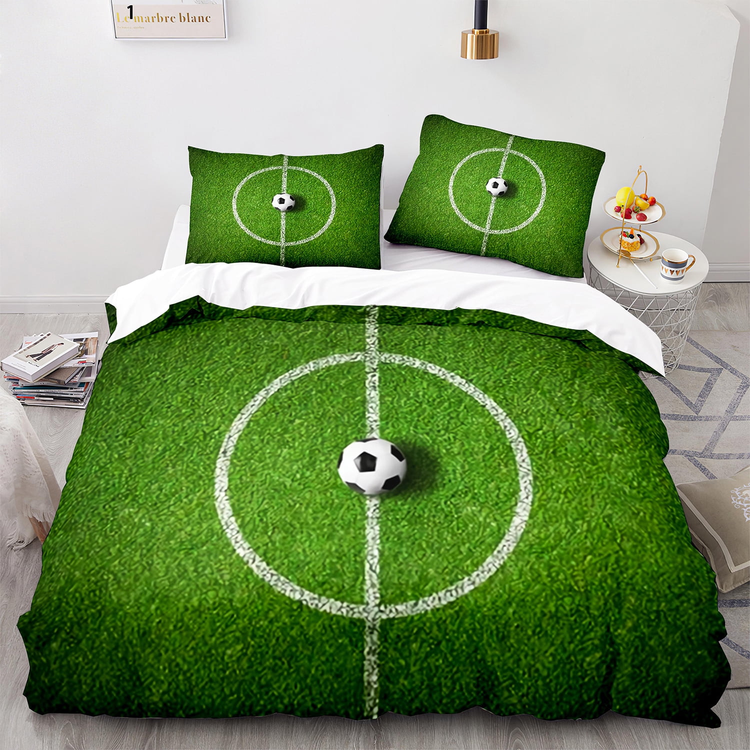 3pcs Kids Football Bedding Set for Boys Teens,3D Sports Theme Bedding