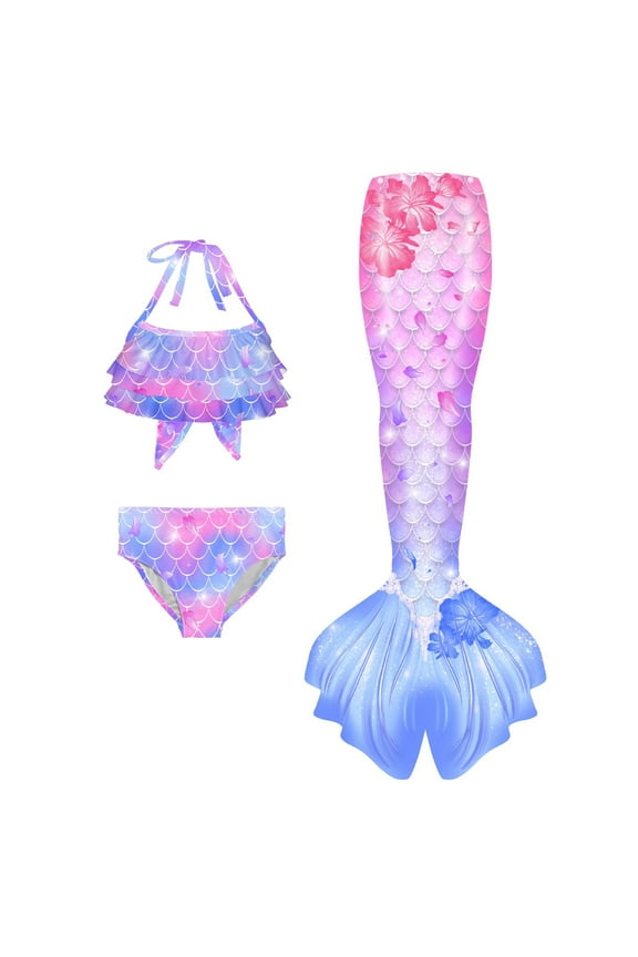 3pcs Girls Swimsuit Tail for Kids Bikini Fish Tail Set Swimwear for Little Girl 12-13 Years