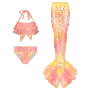 3pcs Kids Girls Swimsuit Bathing Suits Tail for Swimming Kids Bikini Fish Tail Set Girls Bathing Suit for Little Girl 6-7 Years