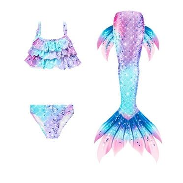 3pcs Kids Girls Swimsuit Tail for Swimming Kids Bikini Fish Tail Set Girls' Swimwear for Little Girl 10-11Years