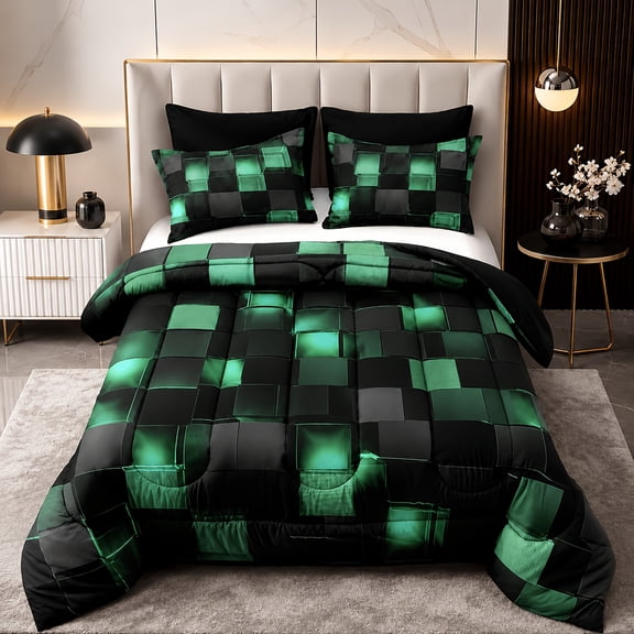 3pcs King Super Soft Fashion Sense Of Technology Grid Thickening Quilt Set Contains Padding 180Gsm Quilting Soft Ventilate Digital Printing Bedroom Dormitory