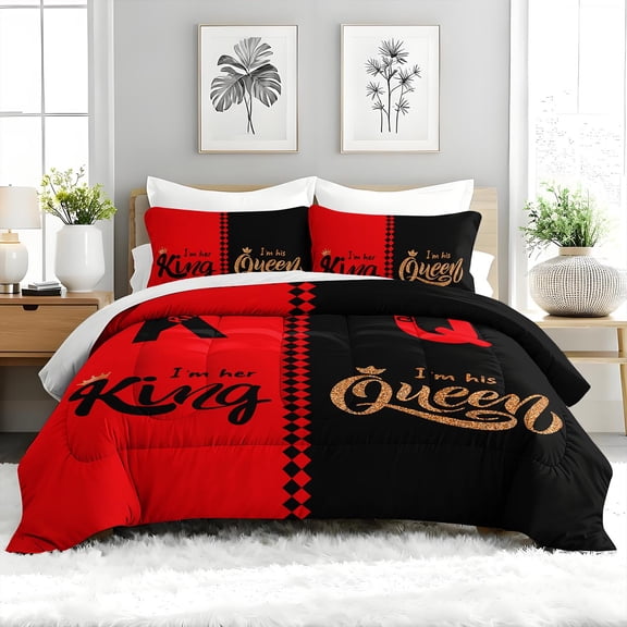 3pcs King and Queen Comforter Set, Couple Bedding Set for Bedroom or Guest Room Decor, All Seasons Quilt Machine Washable Duvet with 2 Pillowcases