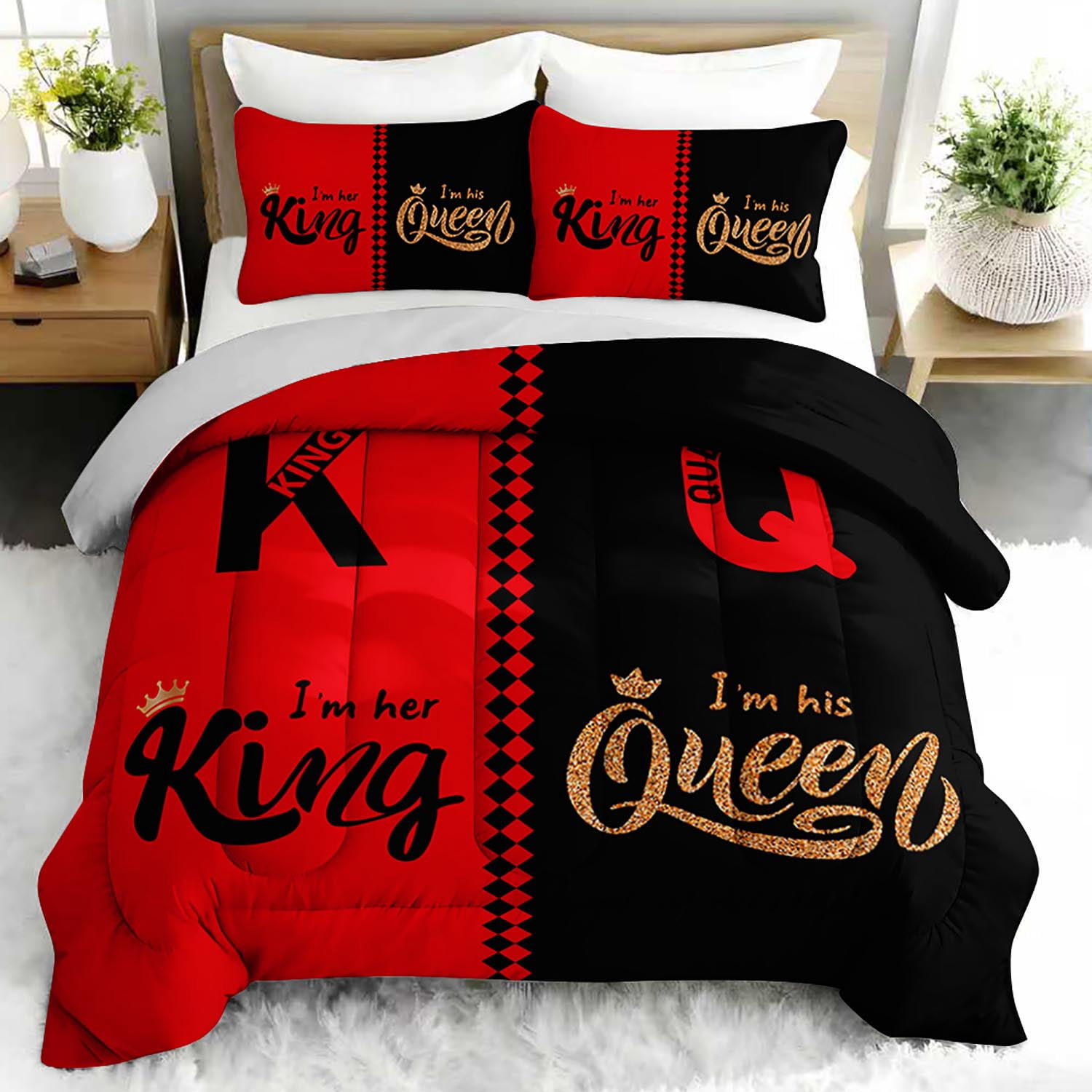 3pcs King and Queen Comforter Set, Couple Bedding Set for Bedroom or Guest Room Decor, All Seasons Quilt Machine Washable Duvet with 2 Pillowcases