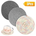 thumbnail image 1 of 3pcs Kitchen Cotton Thread Weave Mats, TSV Cotton Rope Hot Bowl Potholder Pads, Heat Resistant Mats, Kitchen Pot Holders, Absorbent Spoon Rest Stylish Coasters for Cooking and Baking, 1 of 11