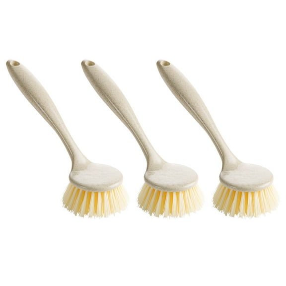 3pcs Kitchen Hanging Pot  Long Handle Scrub Brush Cleaning Tool for Cooking Bench Sink Pan (Beige)