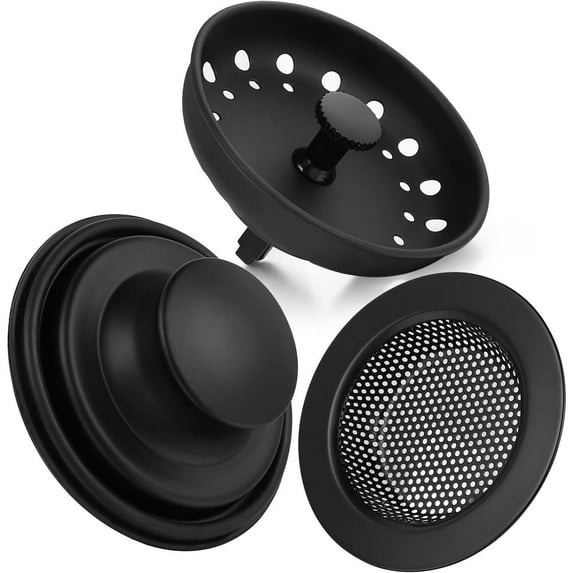 3pcs Kitchen Sink Drain Strainer Stainless Steel Stopper, Anti-Clogging Kitchen Drain Basket for Kitchen Sink Strainer Replacement Set Black