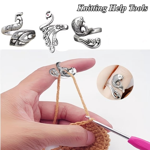3pcs of Knitting Aid Tools, Adjustable Crochet Hooks, Finger Rings for Knitting,Spring Guiding Needles for Sewing Accessories.