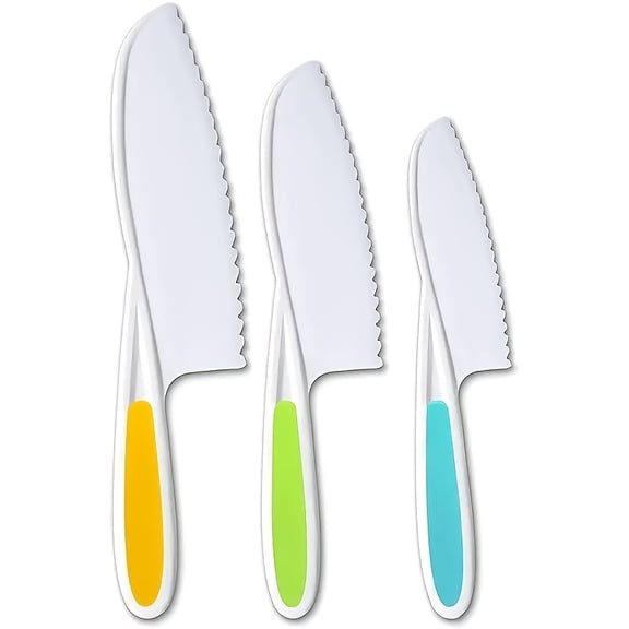 3pcs Knives Set, Plastic Knife, Safe & Colorful Knives, Plastic Fruit Knife, Safety Sawtooth Cutter Fruit Knife, Teens Chef For Bread Lettuce Cooking Knives, Kitchen Stuff, Cheap Stuff