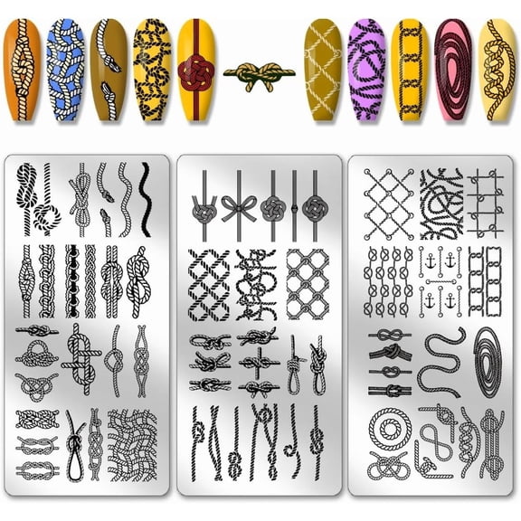 3pcs Knot Nail Stamping Plates Rope Pattern Nail Art Stencils Cord String Nails Image Plates Nautical Style Manicure Art Templates Nails Stamper Plate