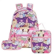 DONGMINGHUI 3pcs Kuromi Melody Backpacks Lovely Printe Kawaii Girls Women School Bags Travel Casual Teens Laptop Mochilas WIth Lunch Bags