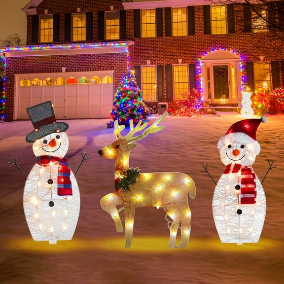 3pcs LED Light-Up Penguin Christmas Decoration, a luminous garden stake set featuring interlocking acrylic panels for easy DIY assembly and charming outdoor holiday lighting displays, D