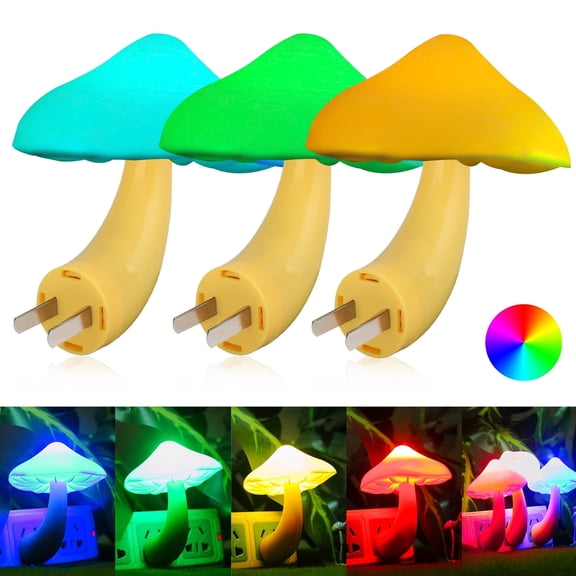 3pcs LED Mushroom Night Light Lamp Plug in Lamp, Cute Mushroom Control Sensor Wall Lamp Bulb, 7 Colors Changing Magic Mini Mushroom Nightlight for Adults Kids Thanksgiving Day
