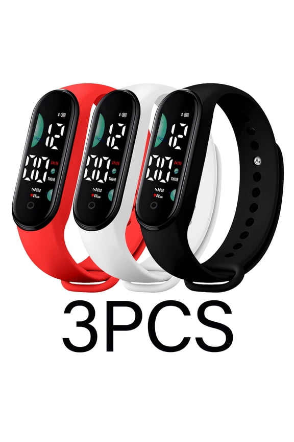 3pcs LED Sports Watch - Durable PVC Strap, 24-Hour Display, Suitable for Outdoor Activities