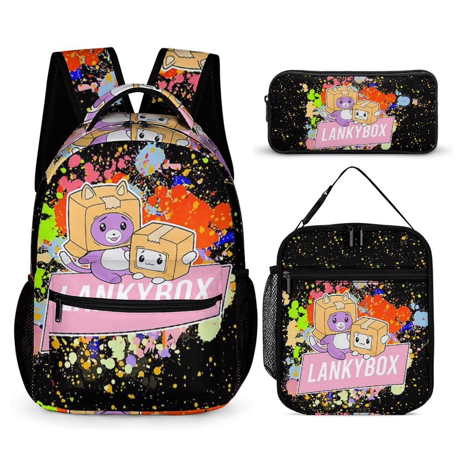Lincy Pack Box 3pcs La_nkybox_fox-y Backpack Set, Large Capacity Double Backpack With ...