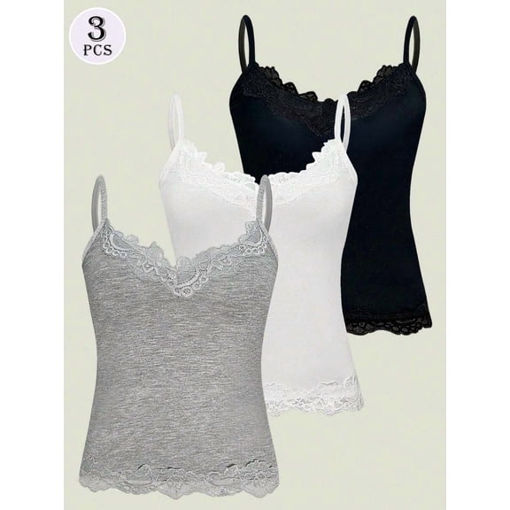 3pcs Lace Camisole Tops For Women, Versatile Lace Camisole Outerwear, Layering Underwear Tops For All Seasons
