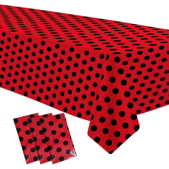 3pcs Ladybug Tablecover Ladybug Party Tablecloth Pack Red & Black Polka Dots Tablecloth 54 x 87 Inch Rectangle Plastic Tablecloths for Ladybugs Party Western Themed Birthday Decoratio