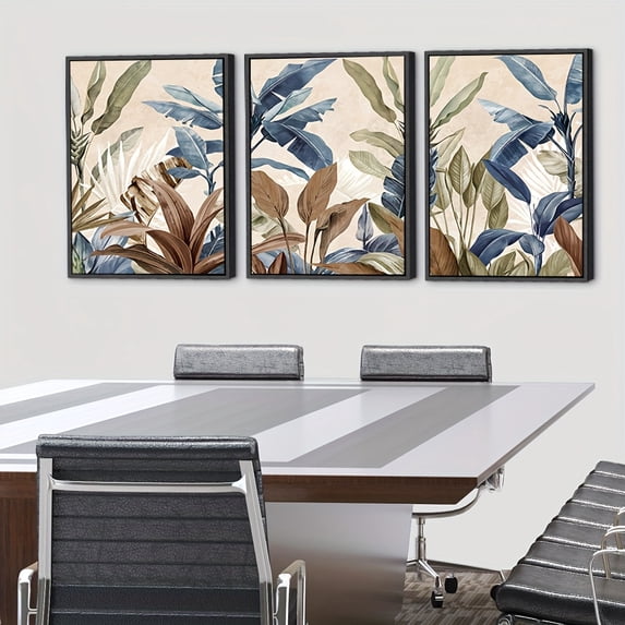 3pcs Large Framed Tropical Leaf Wall Art - Boho Minimalist Botanical ...