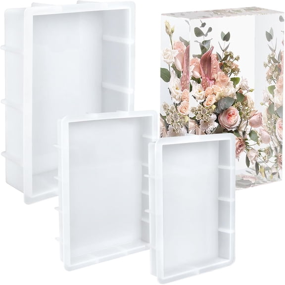 3pcs Large Rectangular Resin Molds, Epoxy Resin Casting Deep Silicone Mold, Large Molds for Flower Preservation, Deep Pour Molds for Furniture Decoration, DIY Wedding Bouquets, Valentine's Day Gifts