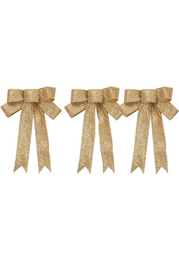 3pcs Large Valentine's Day Bows,9Inch Glitter Valentine's Day Wreath Bows for Gifts,Tree Topper Decor,Party Supplies Decor-Gold