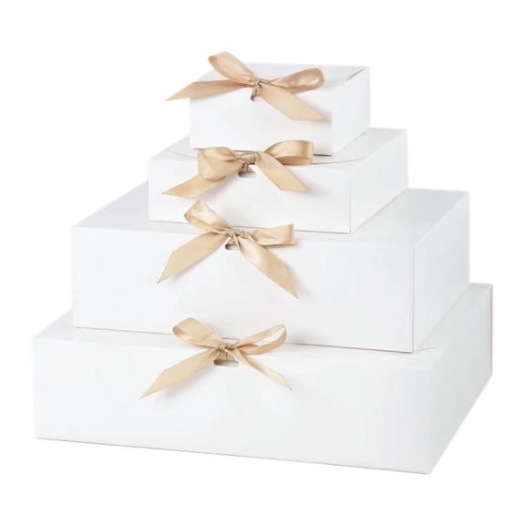 3pcs Large White Gift Box with Ribbon Wedding Bridesmaid Gift Packaging Box Birthday Party Favors Candy Cookie Storage Christmas